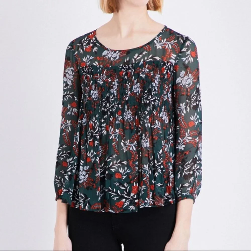 Maje | Lo Fleur Crepe Georgette Sheer Blouse Size 3 / L / 8/10 - Picture 1 of 9